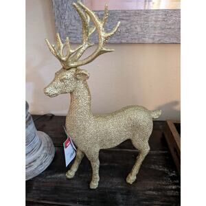 NEW! Christmas Reindeer Deer Stag Gold Glitter Tabletop Holiday Decor Boho 12.5"
